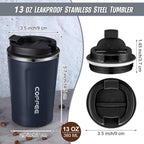 Sieral 4 Pcs 13 oz Travel Coffee Mug Insulated Reusable Coffee Cups with Leakproof Lid Stainless Steel Portable Tumbler for Keep Hot or Ice Milk Tea(Navy Blue)