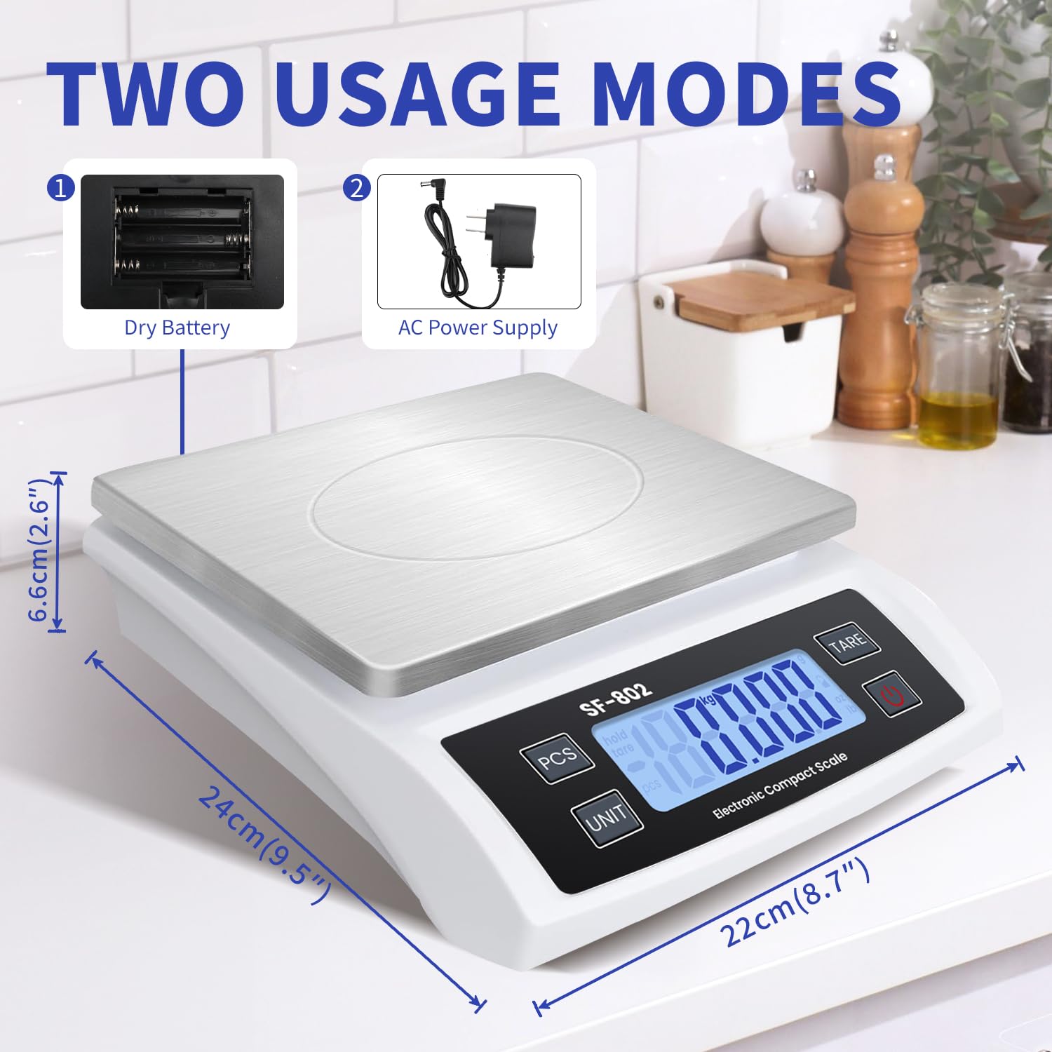 Large Digital Kitchen Scale 30kg/66lb Food Scale for Baking Cooking Stainless Bread Scale with LCD Display Counting Scales for Coins Adapter Included(Stainless White)