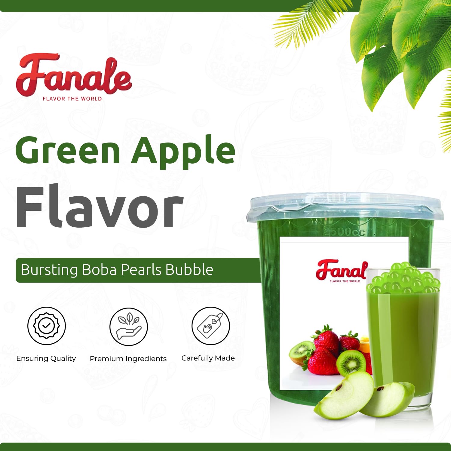 Fanale Green Apple Popping Boba Pearls, Vegan, Non GMO, Gluten Free, Fat Free, Perfect for Bubble Tea, Smoothies, Ice Cream, Desserts, and Beverages.