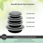 MULMEHË Plastic Food Storage Take-Out Container and Lid Combo, 16 oz, Microwaveable, Round, Black, 6x1.5”, Set of 150