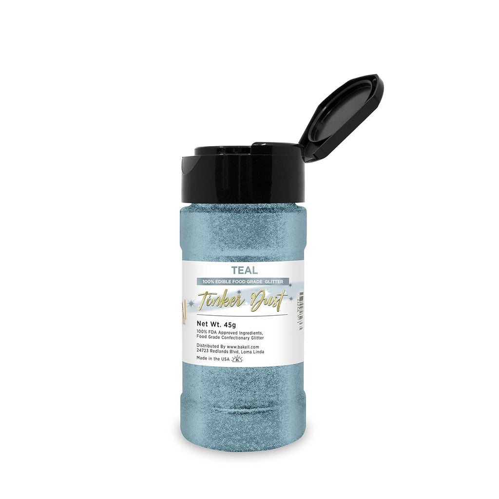 BAKELL Teal Edible Glitter, 45 Grams | TINKER DUST Edible Glitter | KOSHER Certified | 100% Edible Glitter | Cakes, Cupcakes, Cake Pops, Drinks, Dessert Vegan Glitter & Dusts (45g Shaker, Teal)