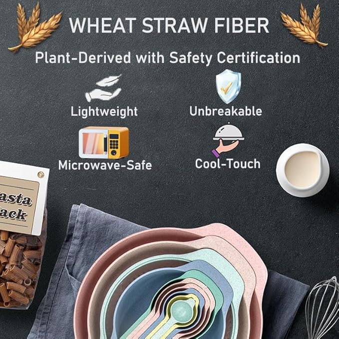 Plastic Mixing Bowls Set 8/10 PCS with Measuring Spoon, Colorful Serving Bowls for Kitchen, Ideal for Baking, Prepping, Nesting Bowls for Space Saving Storage (Soft Breeze)