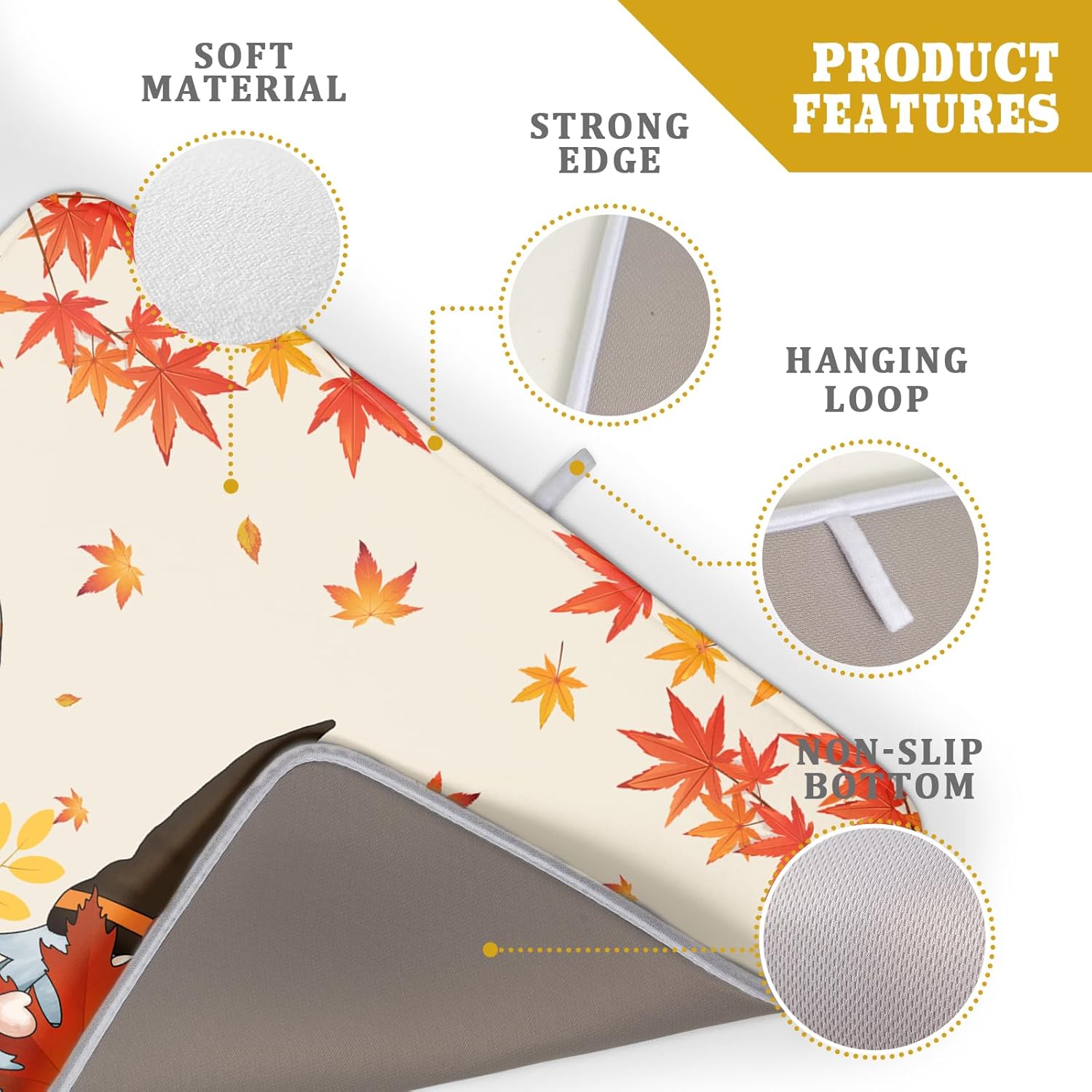 Fall Gnome Dish Drying Mat for Kitchen Counter Autumn Pumpkin Maple Leaves Dishes Pad Absorbent Fast Dry Dish Drainer Rack Mats 18x24 Inch Thanksgiving Day Drying Mats for Counter Accessories