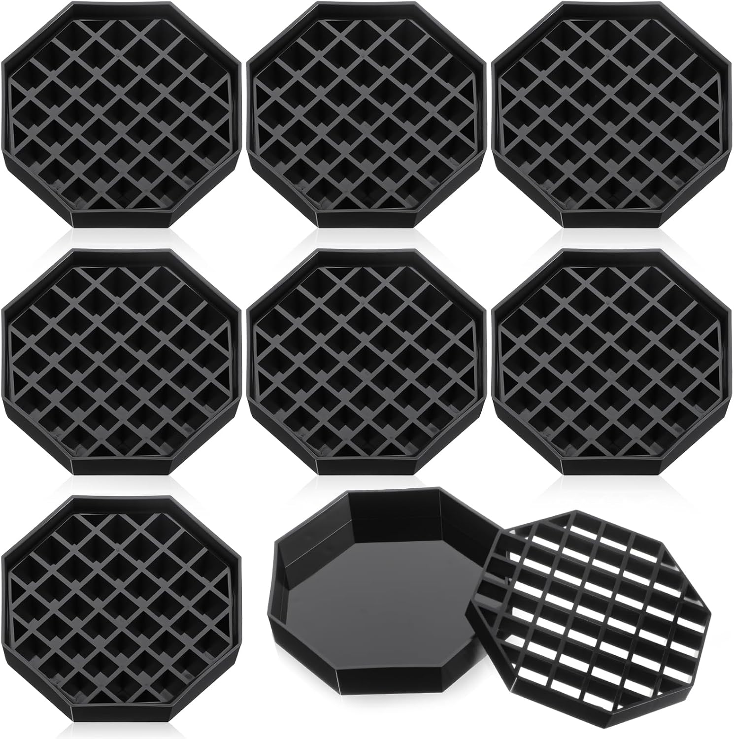 8 Pcs 4 Inch Coffee Drip Tray Countertop Trays Black Plastic Octagon Coffee Drip Coaster with Honeycomb Grid for Drink Dispenser Tea Wine Beverage