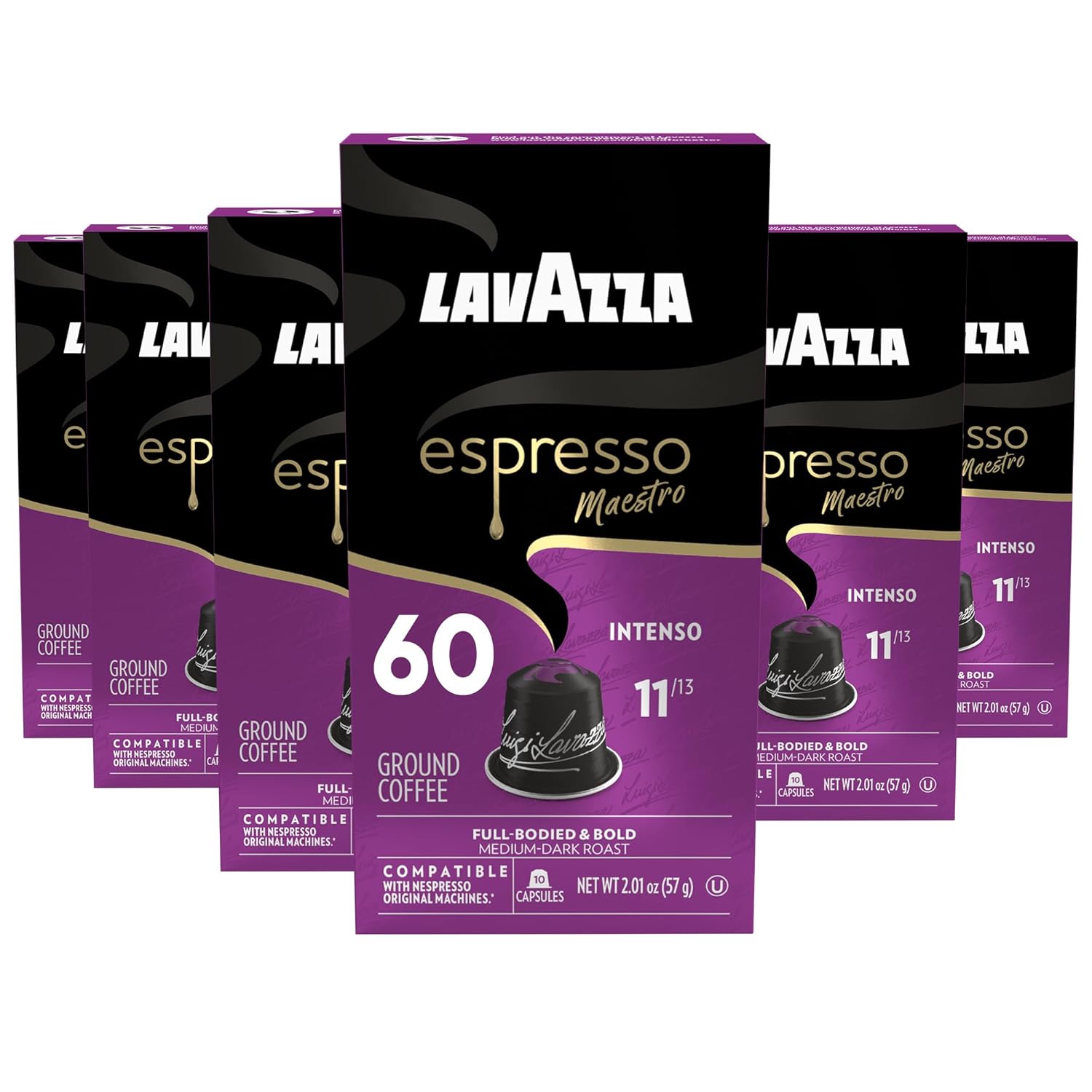 Lavazza Espresso Maestro Intenso Aluminum Capsules Compatible with Nespresso* Original Machines, Medium-Dark Espresso Roast, Arabica and Robusta (60 Capsules)
