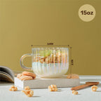 4pcs Vintage Iridescent Glass Coffee Mugs-Seamless Design, 15 Oz Ribbed Glass Mugs with Handle, Lead-Free Coffee Cups for Latte, Cereal, Yogurt, Hot/Cold Beverage, Coffee Lovers Gifts