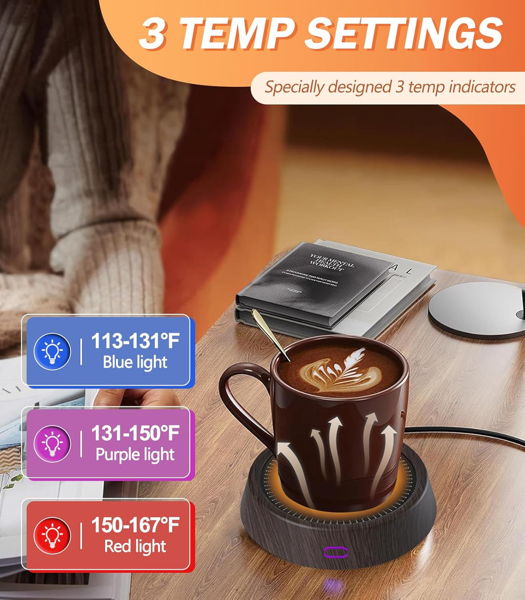Mug Warmer - 25W Coffee Warmer for Desk Auto Shut Off, 3-Level Temp with Indicator Lights, Smart Candle Warmer Plate, Cup Warmer Heated Coaster for Coffee, Milk, Tea, Safely Use for Office/Home
