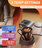 Mug Warmer - 25W Coffee Warmer for Desk Auto Shut Off, 3-Level Temp with Indicator Lights, Smart Candle Warmer Plate, Cup Warmer Heated Coaster for Coffee, Milk, Tea, Safely Use for Office/Home
