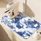 Dish Drying Mat for Kitchen Counter,Blue Peacocks Birds Dish Drying Pad with Non-slip Rubber Backed 19.7"x15.7" Hide Stain Anti Absorbent for Kitchen Counter, Drying Mat for Coffee Machine