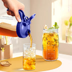 Mason Jar Pitcher, 64 OZ Glass Pitcher with Lid Double Leak-proof with Handle Water Jug Wide Mouth Breast Milk Pitcher Fridge Container for Water, Juice, Iced Coffee, Tea, Juice - Blue