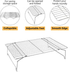 P&P CHEF Cooling Rack Set of 2, 2-Tier Stackable Stainless Steel Wire Racks for Baking Cooking Cooling Roasting, Collapsible & Heavy Duty, Oven Safe & Easy Clean, 15" x 10", Silver