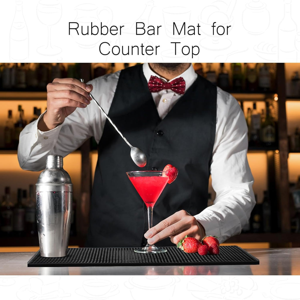 Tioncy 6 Pcs Bar Mat for Countertop 6 x 12 Inch Non Slip Rubber Mat Service Spill Cocktail Bartending Coffee Bar Mats for Hot Dishes Restaurants Barbershop Clippers Hot Pads, Black