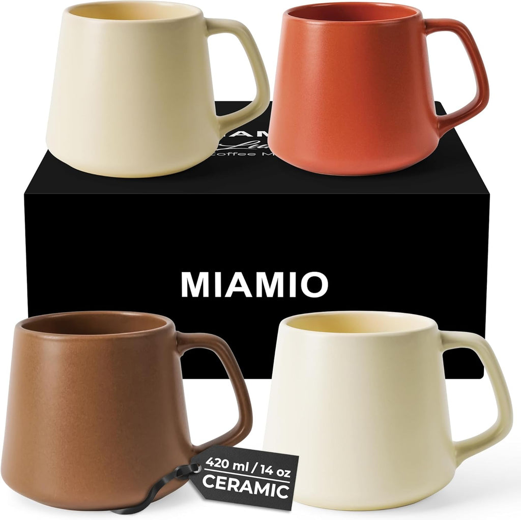MIAMIO - Coffee Mugs Set of 4 / Large Ceramic Coffee Cups (14 oz) - Mug for Cappuccino, Tea, Espresso - Microwave and Dishwasher Safe - Luxe Collection (Beige Pastel)