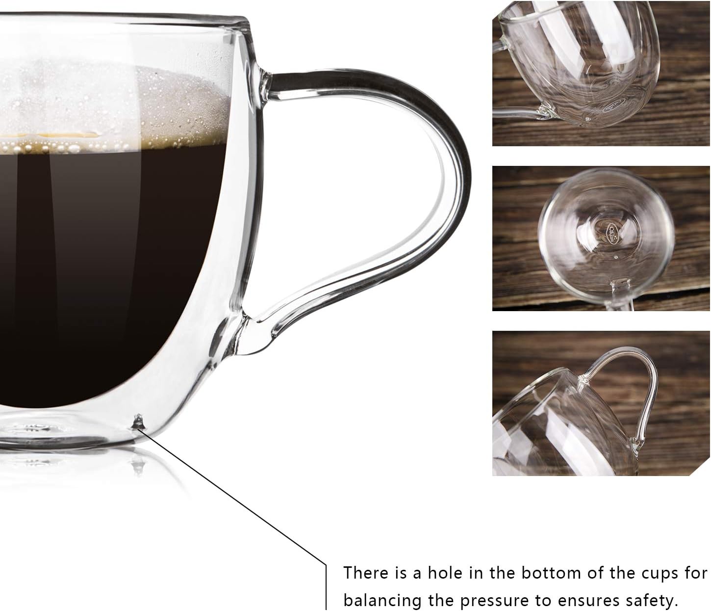 CNGLASS Double Wall Glass Coffee Mugs with Handle,10oz Clear Insulated Glass Espresso Cups for Hot and Cold Beverages,Latte,Cappuccino,Set of 2