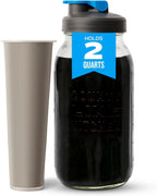 County Line Kitchen Glass Cold Brew Coffee Maker with Lid - Wide Mouth, 2 Quart (64 oz) - Heavy Duty, Leak Proof - Sun & Iced Tea Pitcher, Cold Brew Coffee, Breast Milk Storage, Water - Gray