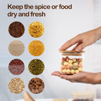 22oz Airtight Square Spice Containers with Bamboo Lid Set of 6 (650ml) Kitchen Pantry Organization Jar Stackable Spice Jar, for Sugar, Tea, Cookies and Coffee beans (‎with Black Lable)