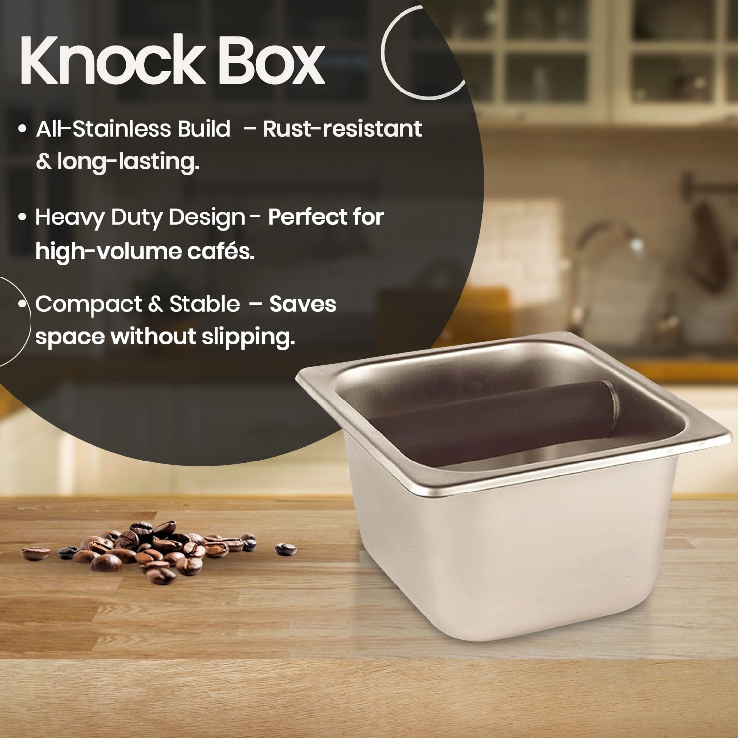 Rattleware Heavy-Duty Stainless Steel Knock Box Espresso Puck Disposal Durable Commercial Grade with Welded Bar Splash Guard All-Stainless Design for Busy Cafes and Home Baristas (6" x 5.5" x 4")