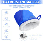 Mini Oven Mitts, Kitchen Oven Gloves Kitchen Mittens 500 Degrees Heat Resistant Baking Gloves, Non-Slip Silicone Surface with Hanging Loops Hot Gloves for Cooking, Baking, BBQ 1 Pair-Blue