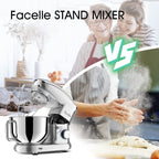 Facelle Stand Mixer, Electric Kitchen Mixer, 6 Speed Tilt-Head Stand Mixer with Pulse, Attachments include 6.5QT Bowl, Dishwasher Safe Beater, Dough Hook, Whisk for Dough, Baking,Cakes, Cookie -Silver