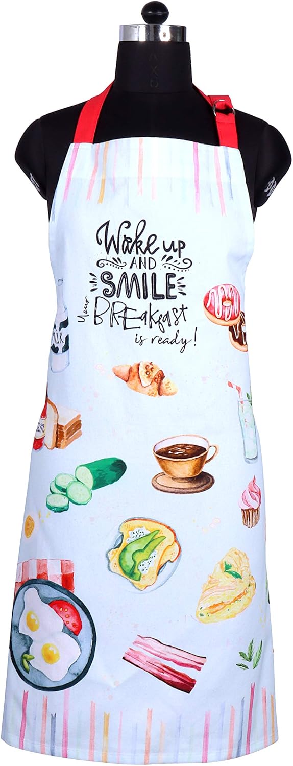 AMOUR INFINI Aprons for Women Cotton Washable Breakfast Apron 27.5 x 33 Inches Adjustable Strap & Waist Ties for Baking Cooking Gardening Spring Apron