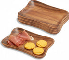 Woodard & Charles Set of 4 Acacia Wood Pinched Tray for Charcutreie, Sushi, Dessert, Sandwiches and More, 9.5" x 6" x 0.75"