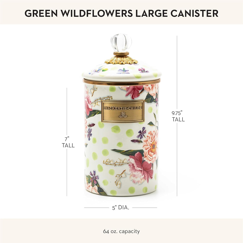 MACKENZIE-CHILDS Wildflowers Enamel Canister, Floral Kitchen Storage Container with Lid, Large