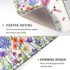 Giwawa Hummingbird Flower Dish Drying Mat 18x24 inch Watercolor Spring Herb Floral Dish Drainer Mats Wildflower Plant Reversible Microfiber Dish Drying Pad for Kitchen Countertop Large Decor