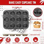 Flexzion Muffin Tray Cupcake Baking Pan 2 Pack, 12-Cup Nonstick Carbon Steel Muffin Tins Non-Stick Cupcake Tin Bakeware Accessories for Baking Cupcakes Muffin Brownies Snacks, Easy Clean, Fridge Safe