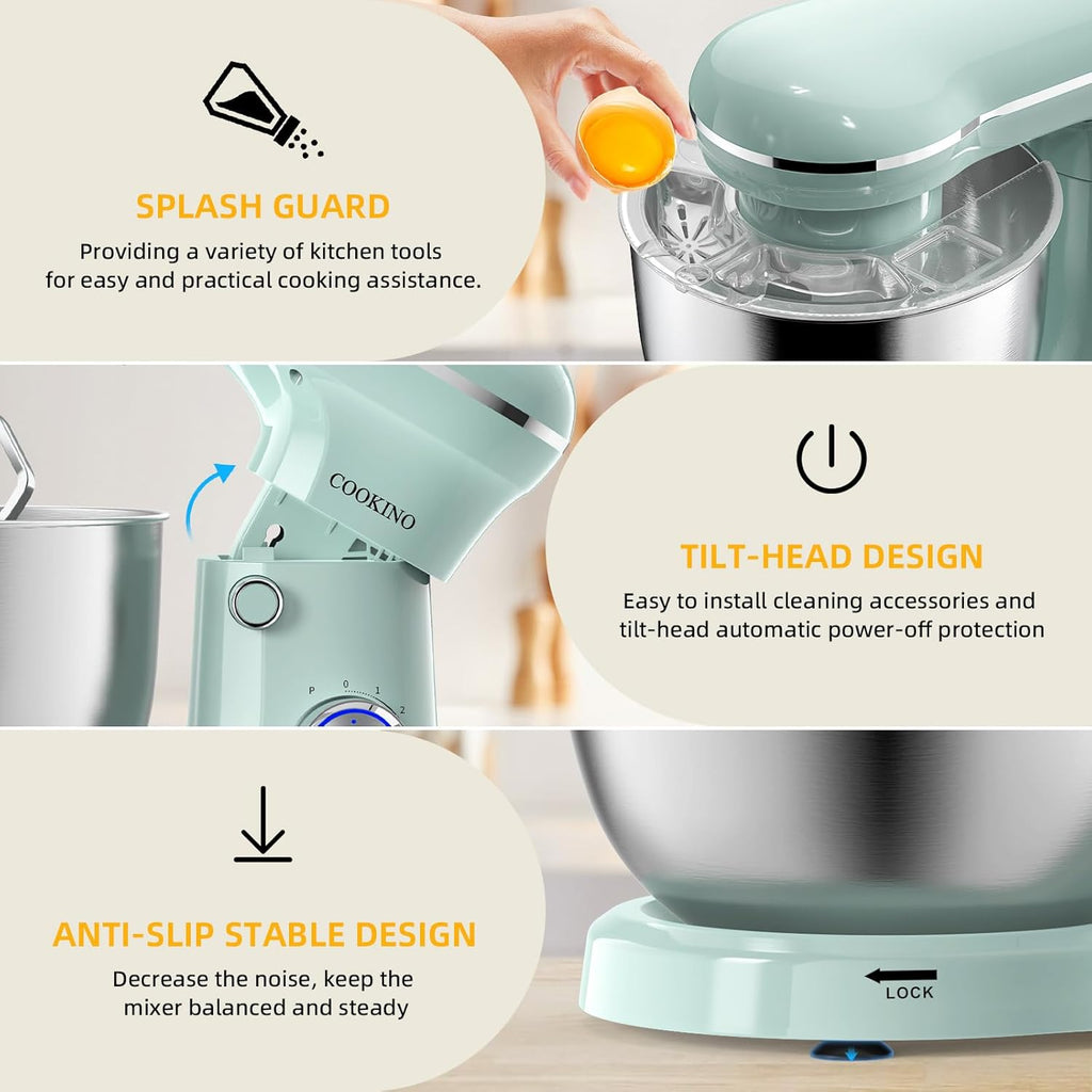 Electric Stand Mixer, 10 Speeds Tilt-Head Food Mixer, 3-IN-1 Kitchen Mixer for Daily Cooks with Dishwasher-Safe 6.5 QT Bowl,Dough Hook, Beater, Whisk (Agave Green)