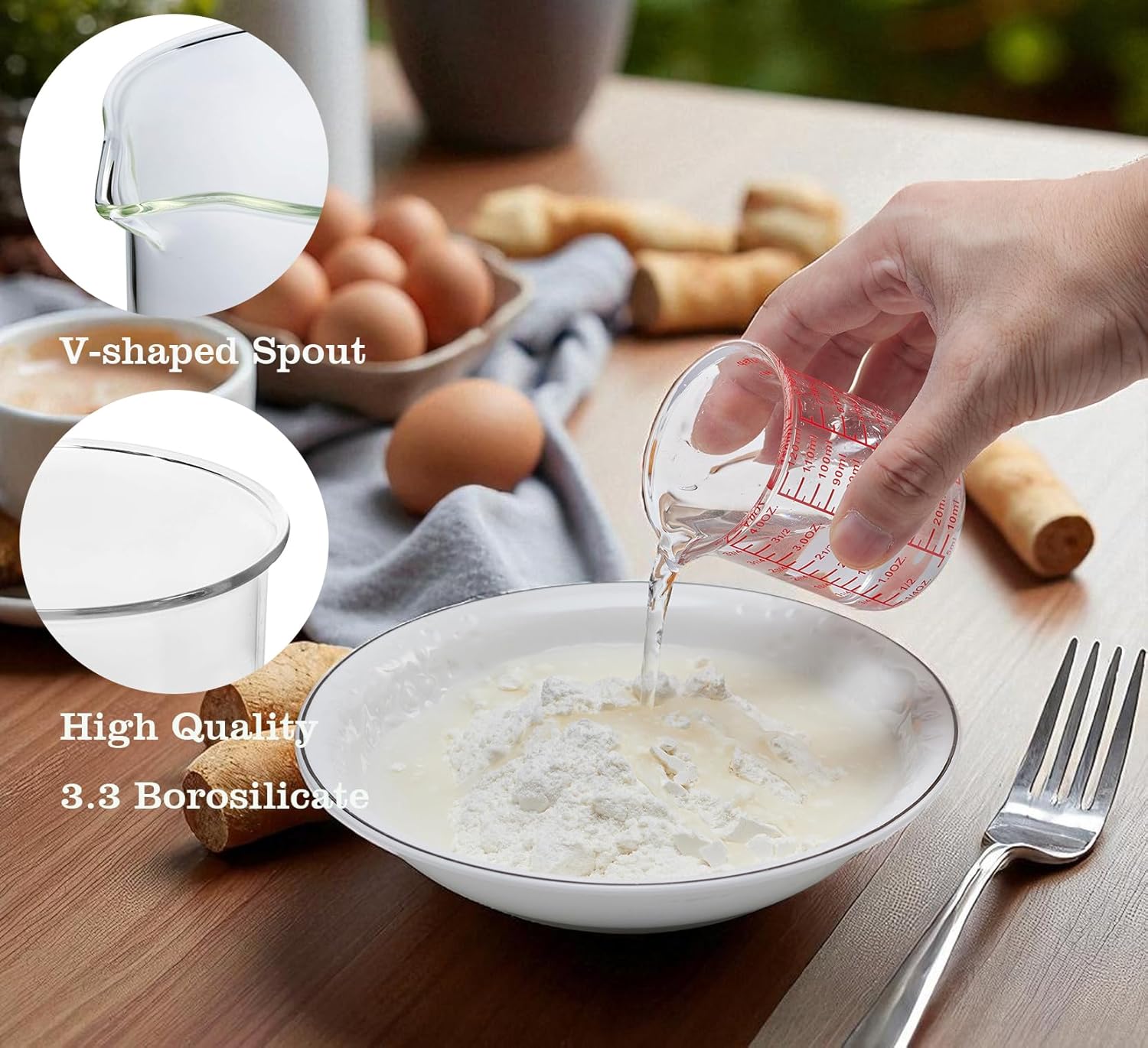 High Borosilicate Glass Measuring Cup-V-Shaped Spout，Glass Measuring Beaker for Kitchen or Restaurant, Easy to Read, 120 ML (4 Oz)-Pack of 2