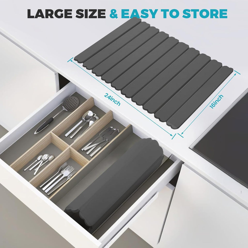 Extral Large Quick Dry Stone Drying Mat for Kitchen Counter,24x16 Inch Collapsible Eco-Friendly Absorbent Diatomaceous Earth Mat for Dishes Cups,Dish Drying Mats (Dark grey-Love shape, 24x16 inch)