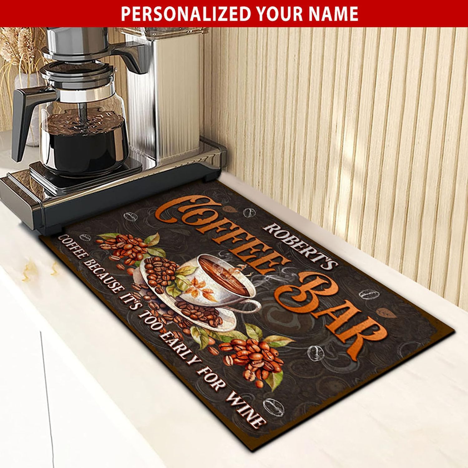 THUYPT Personalized Absorbent Coffee Mat for Counter, Coffee Drying Mat Coffee Bar Accessories, Kitchen Counter Coffee Maker Coffee Station Decoration (06)