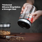 Maestri House Vacuum Coffee Canister with Spoon, 40 OZ AirTight Glass Coffee Bean Storage Container, Food Storage Jar, for 1 lb Beans, Grounds Coffee, Tea, Flour, Cereal, Sugar (Silver)