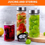 Glass Juice Bottles 4 Pack 12 oz - Wide Mouth Glass Water Bottles with Lids - for Juicing, Protein, Smoothie, Milk, Reusable, BPA Free, Stainless Steel Lids, Blender, Shaker Bottle (12oz/400ml)