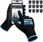 KAYGO Safety Work Gloves PU Coated for Men and Women, 12 Pairs KG11PB, Seamless Knit Glove with Two Fingers Touchscreen, breathable and lightweight Ideal for General Duty Work (Medium,Black)