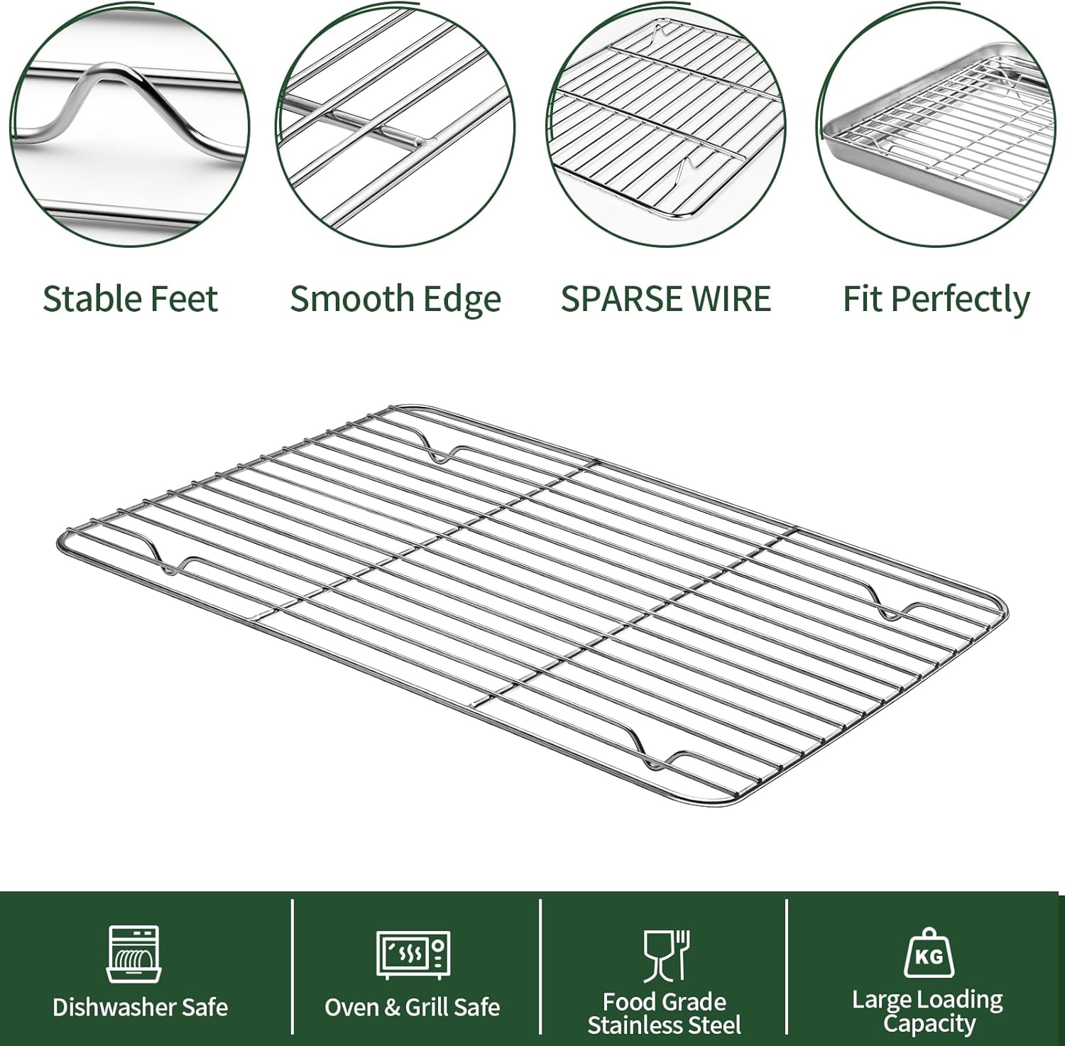 CEKEE Baking Sheet and Cooling Rack Set, 4PCS Stainless Steel Cookie Sheets for Baking with Baking Rack, Non Toxic & Heavy Duty & Easy Clean Baking Pan Tray for Toaster Oven, Size 18 x 12 x 1 Inch