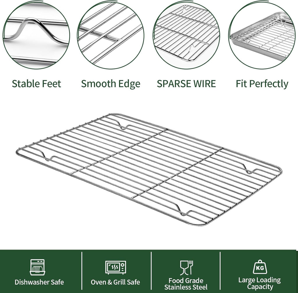 Baking Sheet with Cooling Rack Set(2 Baking Pans+2 Baking Racks), CEKEE Stainless Steel Non Stick Small Cookie Sheet Set, Size 10.39 x 8.07 x 1 Inch, Easy to Clean Small Baking Sheet with Rack Set