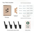 Wood Wall Hooks - Set of 4 - Solid Black Walnut Wood Coat Hooks for Hanging Hat, Purse, Backpack, Bag, Jacket - Modern Farmhouse Decor for Wall and Practical Entryway Hooks (Walnut)