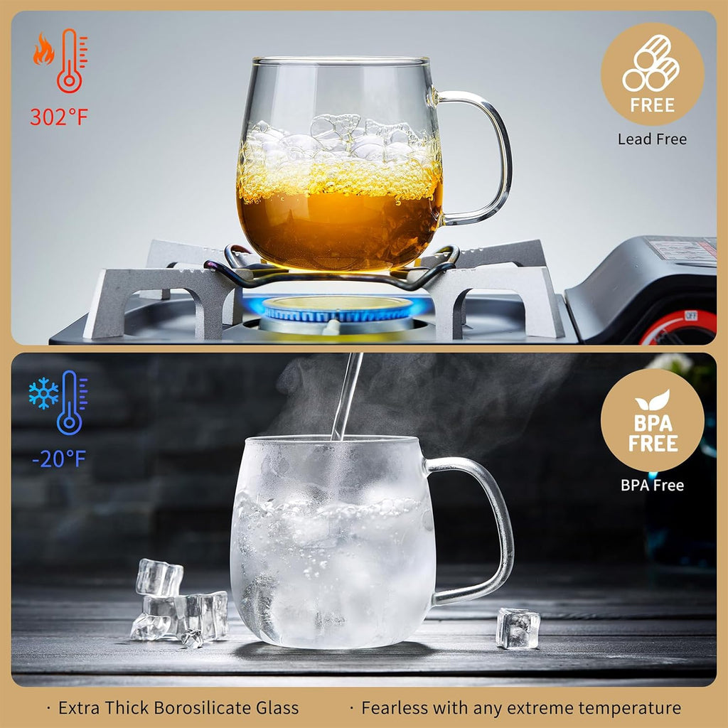 Large Glass Tea Cup, 25.6 oz Borosilicate Glass Tea Mug with Infuser and Lid, Clear Tea Cups for Brewing Scented Tea and Tea Bag