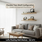 Lufia Floating Wall Shelves, Set of 2, MDF with Invisible Brackets, Modern Storage for Bedroom, Bathroom, Living Room, Kitchen (Oak, 32" W X 7" D X 1.5" H)