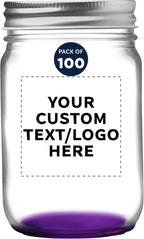 DISCOUNT PROMOS 100 Decorating Mason Jars Set, 12 oz. - Customizable Text, Logo - Canning, Aluminum Lid - Purple