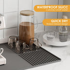 Silicone Coffee Mat with Raised Edges, 20'' X 12'', Bar Mat for Countertops, Fits Under Coffee Maker, Espresso Machine, Dish Drying Mat (GRAY)