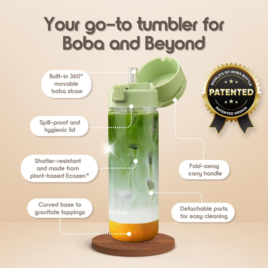 BobaMate® 25 oz Reusable Boba Cup & Tumbler with Lid, Straw, & Handle – Iced Coffee, Smoothie, Iced Matcha Cup – Spill-Proof, Shatter-Resistant, BPA-Free – Honeydew