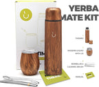 BALIBETOV Complete Yerba Mate Set - Modern Mate Gourd, Thermal Flask, Bombilla and Cleaning Brush Included - All Premium Quality 304 18/8 Stainless Steel (Wood)