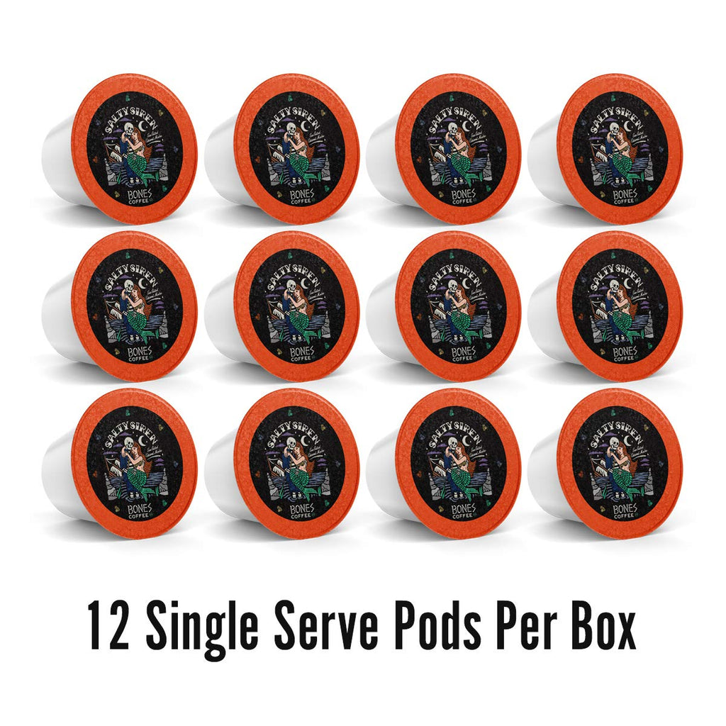 Bones Coffee Company Flavored Coffee Bones Cups Salty Siren Caramel Chocolate | 12ct Single-Serve Coffee Pods Compatible with Keurig 1.0 & 2.0 Keurig Coffee Maker