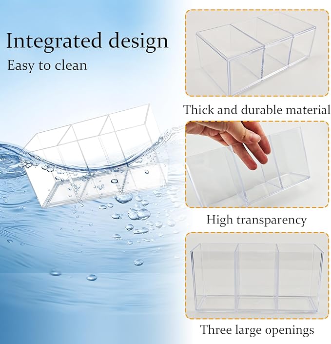 Acrylic Cutlery Organizer, 3-Sectio Clear Plastic Utensil Storage Caddy for Kitchen Countertop, Holds Forks, Knives & Spoons (1 Pcs, 7.1 x 2.6 x 3.5 in)