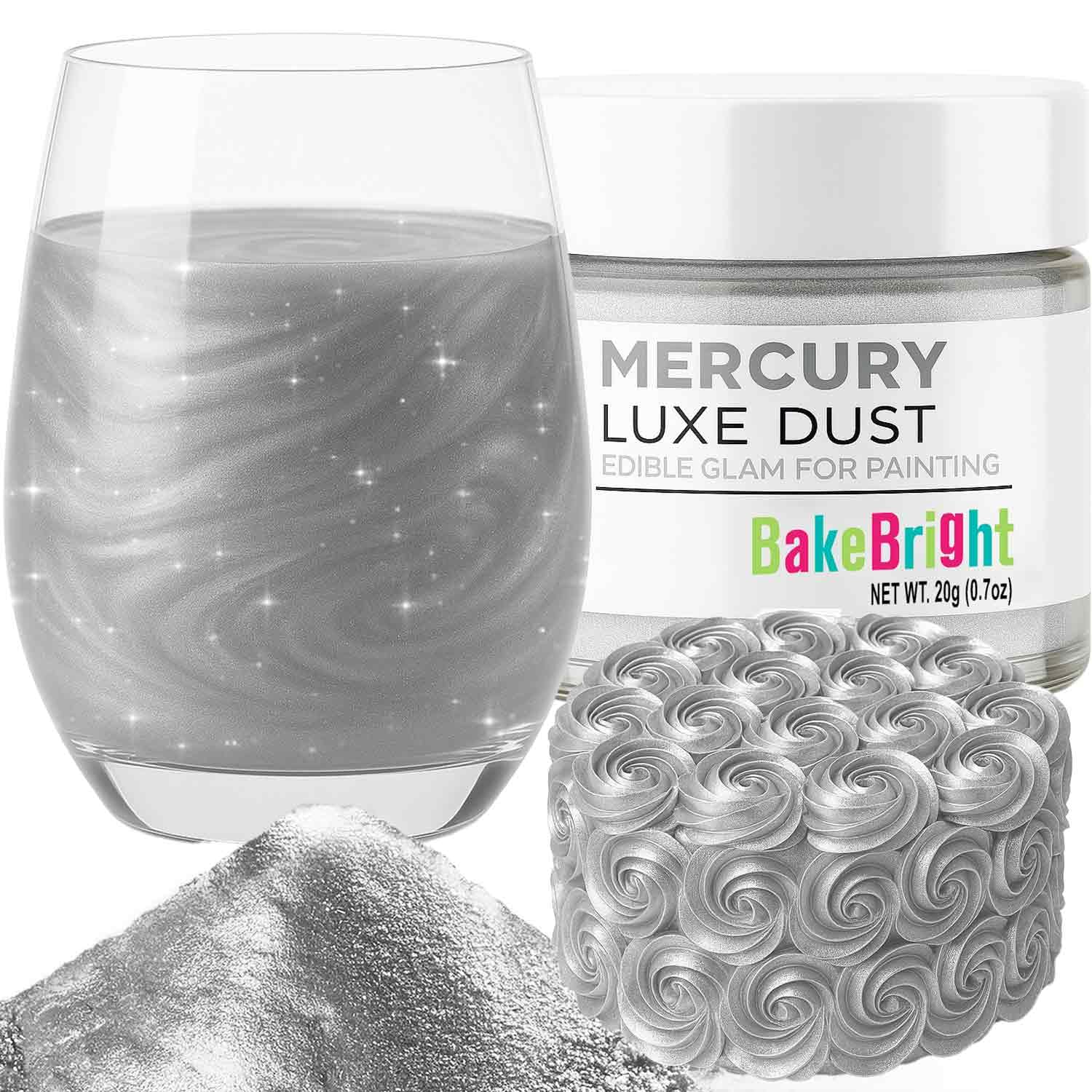 Bulk (20g) Silver Luster Dust Edible Glitter for Cocktails | Premium Edible Silver Luster Dust for Cake Decorations - Edible Glitter for Drinks Cupcakes Cookies Cakes Food Paint