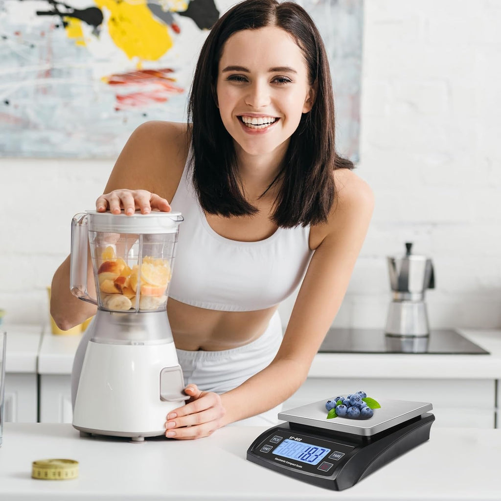 Large Digital Kitchen Scale 30kg/66lb Food Scale for Baking Cooking Stainless Bread Scale with LCD Display Counting Scales for Coins Adapter Included(Stainless Black)