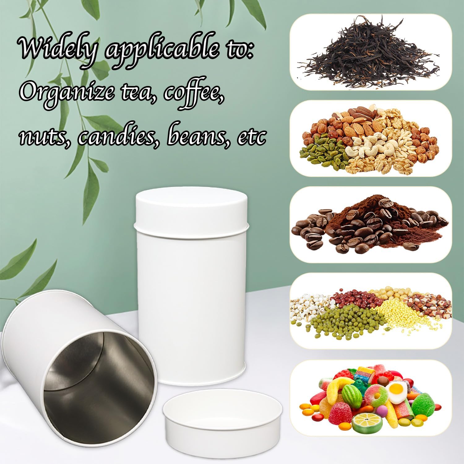 Tea Canister, 6 Pack Tea Tin Loose Leaf Tea Storage Tea Tins For Loose Tea, Tea Storage Loose Leaf Metal Tea Tin Canister For Loose Tea Storage Coffee Sugar Candy Herbs And Spices (White)