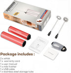 Rechargeable Milk Frother Handheld Electric Frother Wand Milk Foamer Drink Mixer for Coffee, Lattes, Cappuccino, and Egg, Stainless Steel for Travel-Rube Red